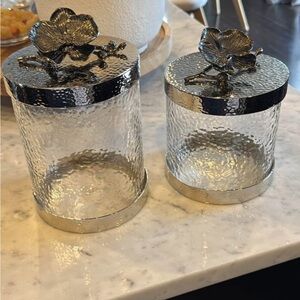 Michael Aram Silver Floral-Top Glass Canisters - Set of 2